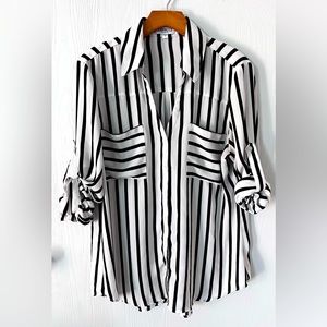 EXPRESS “The Portofino Shirt” White with Black Stripes, Size Large